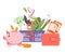 Money saving and good buy concept with shopping basket, flat vector isolated