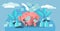 Money saving vector illustration. Flat tiny persons concept with piggy bank