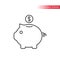 Money savings concept icon. Thin line piggy bank icon.