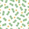 Money is a seamless pattern. Finances endless background. Dollars and coins are a repeating texture. Vector illustration