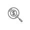 Money search line icon, find funding outline vector logo, linear