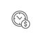 Money time vector icon, concept. Clock line outline sign, linear thin symbol, flat design for web, website, mobile app.