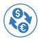 Money trade icon. Blue color vector