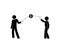 Money transfer icon from a phone, stick figure pictogram man sent money to a friend, people isolated