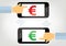 Money transfer with mobile phone concept illustration