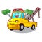 With money transportation on truck towing cartoon car