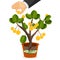 Money tree with golden coins. Assets useful or valuable thing