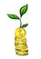 Money tree growth from coins stack, business investment concept, vector illustration