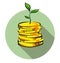 Money tree sprout grows from coins stack, pop art vector icon