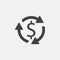 Money turnover icon vector isolated on grey.