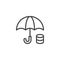 Money under umbrella outline icon