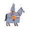 Mongol Nomad Warrior Riding Horse, Central Asian Character in Full Armour with Sword Vector Illustration