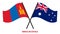 Mongolia and Australia Flags Crossed And Waving Flat Style. Official Proportion. Correct Colors