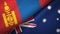 Mongolia and Australia two flags textile cloth, fabric texture