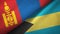 Mongolia and Bahamas two flags textile cloth, fabric texture