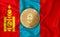 mongolia flag  ethereum gold coin on flag background. The concept of blockchain  bitcoin  currency decentralization in the country