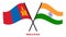 Mongolia and India Flags Crossed And Waving Flat Style. Official Proportion. Correct Colors