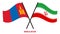 Mongolia and Iran Flags Crossed And Waving Flat Style. Official Proportion. Correct Colors