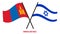 Mongolia and Israel Flags Crossed And Waving Flat Style. Official Proportion. Correct Colors