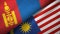 Mongolia and Malaysia two flags textile cloth, fabric texture