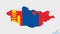 Mongolia map highlighted in Mongolia flag colors and pin of country capital Ulaanbaatar