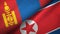 Mongolia and North Korea two flags textile cloth, fabric texture