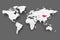 Mongolia pink highlighted in map of World. Light grey simplified map with dropped shadow on dark grey background. Vector