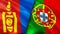 Mongolia and Portugal flags. 3D Waving flag design. Mongolia Portugal flag, picture, wallpaper. Mongolia vs Portugal image,3D