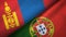 Mongolia and Portugal two flags textile cloth, fabric texture