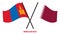 Mongolia and Qatar Flags Crossed And Waving Flat Style. Official Proportion. Correct Colors