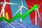 Mongolia solar and wind energy rising chart, arrow up - environmental natural energy industrial illustration. 3D Illustration