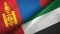 Mongolia and United Arab Emirates two flags textile cloth, fabric texture