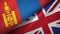 Mongolia and United Kingdom two flags textile cloth, fabric texture