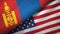 Mongolia and United States two flags textile cloth, fabric texture