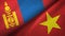 Mongolia and Vietnam two flags textile cloth, fabric texture