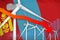 Mongolia wind energy power lowering chart, arrow down - modern natural energy industrial illustration. 3D Illustration