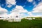 The mongolia yurts on the summer meadows