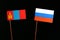 Mongolian flag with Russian flag on black