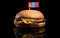 Mongolian flag on top of hamburger on black