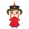 Mongolian girl in red national costume and hat. Cartoon children in traditional dress on white background. Vector