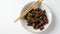 Mongolian meat - beef in dark spicy sauce in asian style