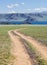 Mongolian natural landscapes with country road to the lake Tolbo-Nuur in north Mongolia