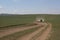 A Mongolian steppe road in the tranquil summer, Erdene Sum, Tuv province.