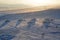 Mongolian steppe with yurt camp in winter evening. Top view from Genghis Khan Equestrian Statue