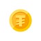 Mongolian tugrik currency symbol on gold coin flat style