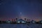 The Mongolian yurts in night starry sky in winter