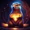 Mongoose hugging heart Digital painting of a ferret holding a heart in its paws. AI generated animal ai