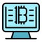 Monitor bitcoin icon color outline vector