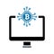 Monitor bitcoin, payment, icon. Simple vector sketch.