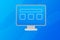 Monitor blue screen display with empty buttons and banner in blue abstract background